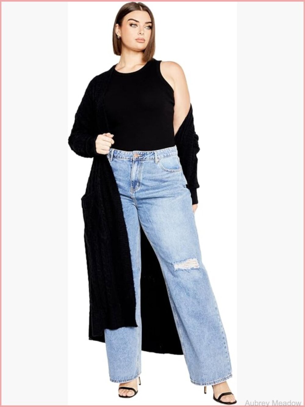 Plus Size Chunky Knit Cardigan with Belt Ankle Length
